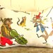circus fun vintage fabric pillow cover with bear playing cello