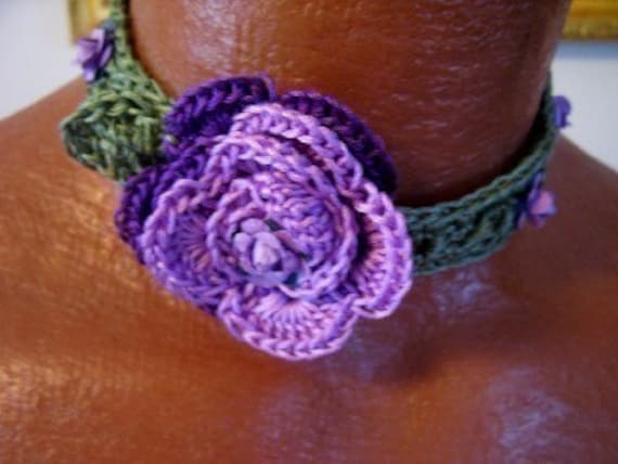 Crochet Rose Choker and Wrist Cuff  Pattern PDF