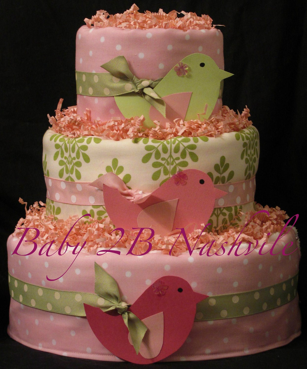 Diaper Cake for Girls in Little Birds Pink and by Baby2BNashville