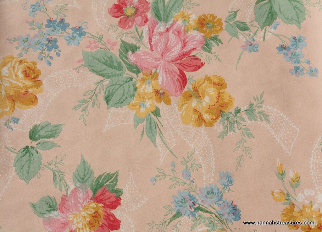 1940's Colorful Vintage floral Wallpaper Very Pretty