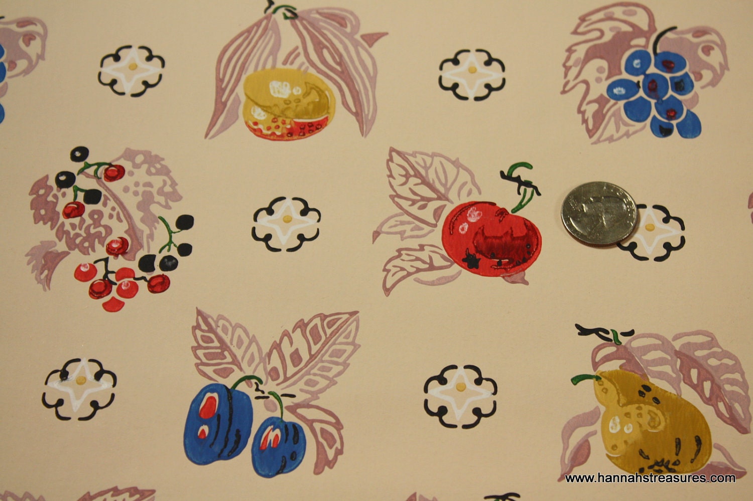 1940 s Vintage Wallpaper Fantastic Fruit Pear Grape Cherry