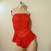 Vintage All In One Onezie Camisole Teddy Panty Nylon and Floral Lace Cherry Red 70s 80s