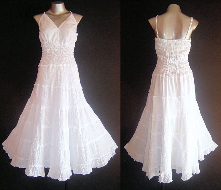 LONG WHITE GYPSY PRINCESS SMOCK DRESS Hippie Boho Size 16 18