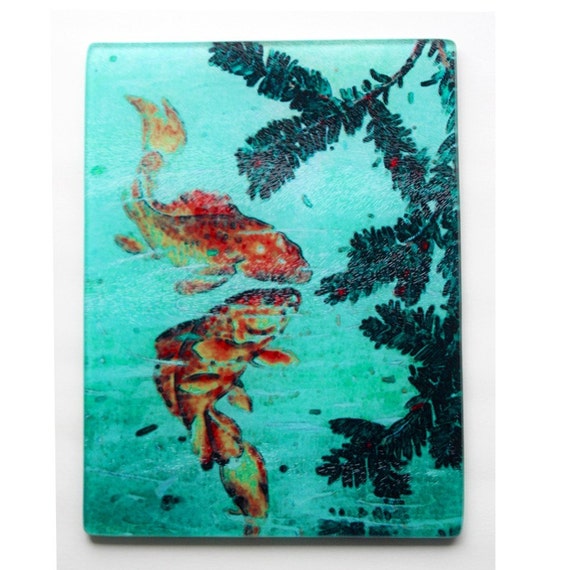 Koi Art glass heat proof cutting board