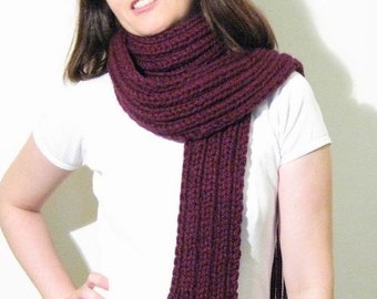 Burgundy Wool Chunky Knit Scarf, Long Winter Hand Knit Scarf with Fringes, Neck Warmer, Mens Cute Scarf, Wrap Scarf, Womens Scarves, Muffler