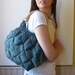 bag marbled turquoise - knitted in blend wool with rattan handles