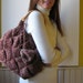 Bag Knitted in Tweed Red and Brown Blend Wool with Rattan Handles