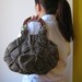 handbag marbled gray and brown - knitted in blend wool with leather handles