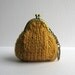 ochre coin purse with key chain - knitted in acrylic wool blend yarn