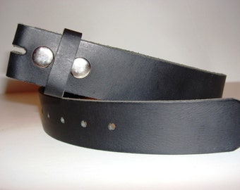 Belt for Belt Buckle, Distressed Vintage Italian Leather Snap Belt - BLACK