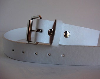 Belt for Belt Buckle, Bonded Leather Snap Belt with FREE Plain Buckle - WHITE