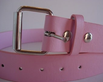 Belt for Belt Buckle, Leather Snap Belt with FREE Plain Buckle - LIGHT PINK