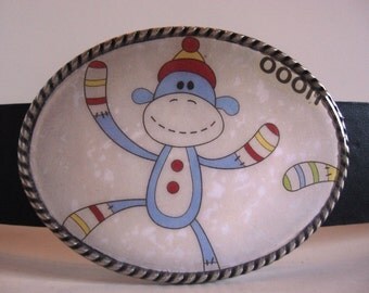 Sock Monkey Belt Buckle, fun wearable art