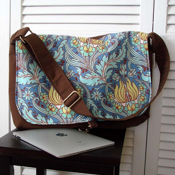 Brown Canvas & Designer Cotton Messenger Bag 17 inch Laptop