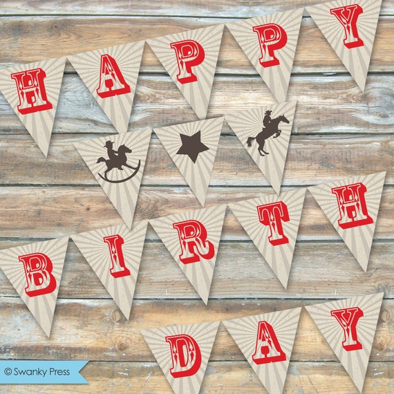 Cowboy Printable Party Banner or Bunting "Cowboy Rocking Horse" INSTANT Download Il_570xn
