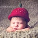 Soft Cotton Strawberry Hat- Sz 3 - 6 Months - Made-to-Order