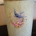 vintage bucket pail for flowers original minty green paint with ooak blue bird painting