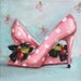 Cherry Heels painting original ooak canvas pink polka dot shoe art free USA shipping TREASURY item