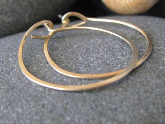 Big 14K Gold Hammered Hoops. Thick Wire. Yellow Recycled Gold.