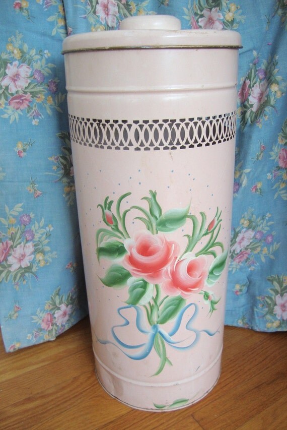 Items similar to metal vintage clothes hamper...floral on Etsy