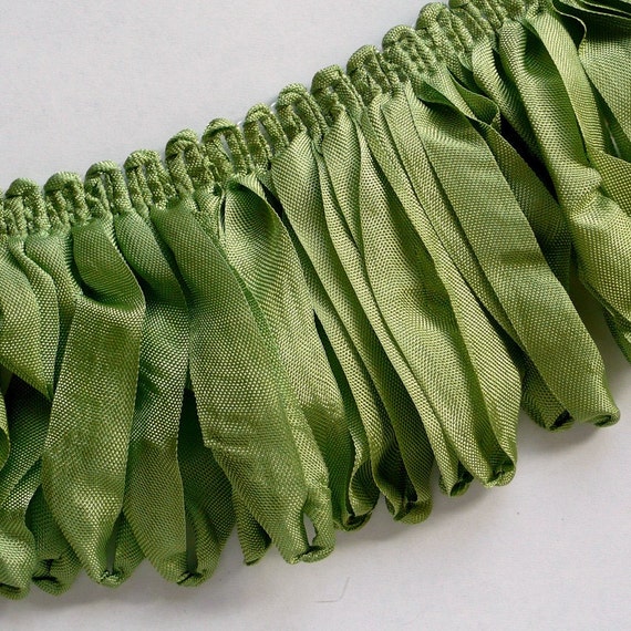 3404 Green Ribbon Loop Trim Vintage Style Fringe 34 Inches