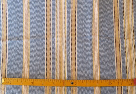 Fabric Home Decor Upholstery Stripe Blue White Yellow 1 Yard