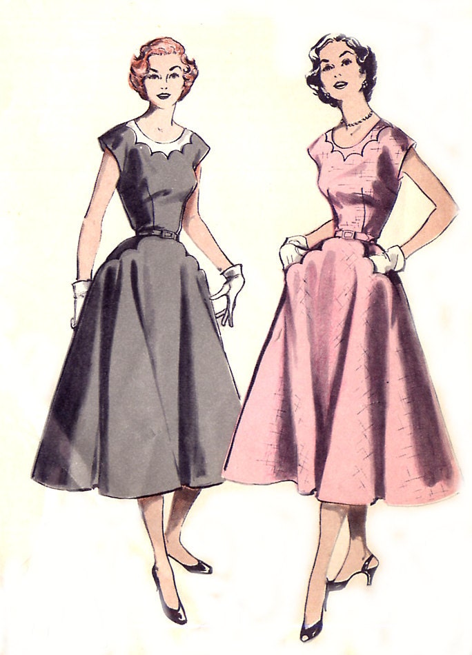 Vintage 50s Dress Pattern Butterick 6627 Scallop Neckline