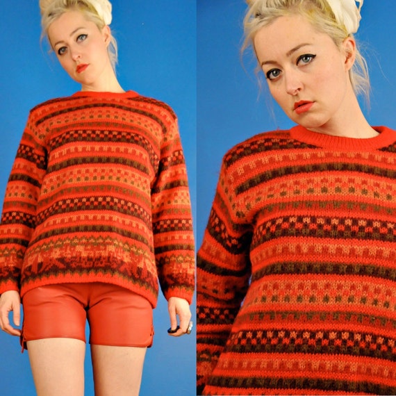 Items similar to United Colors of Vintage 80s Red Wool Knit