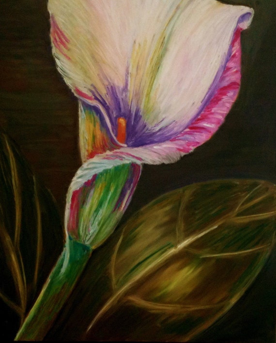 Original Oil Pastel Art Board Calla Lily Bud plant flower