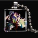 Iris flower garden purple white green blue yellow multi color flower glass pendant art