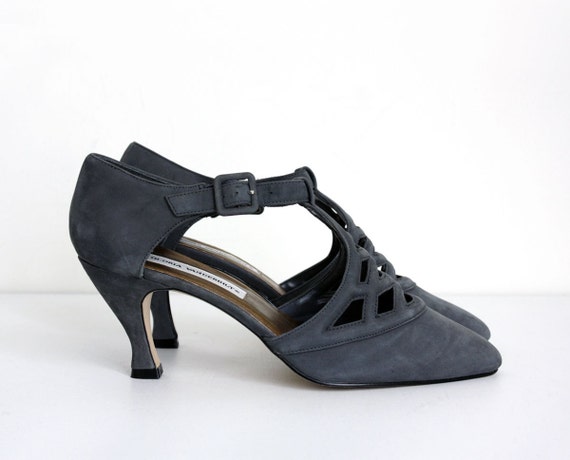 charcoal strappy heels