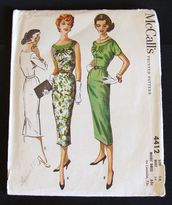 Vintage 1950s Ruched Bodice Sheath Dress Sewing Pattern