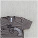 SALE - Sure Shot - mens tshirt - antique pistol print in black and white on heather brown track tees - size XL - gift for him