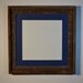 Recycled wood photo frame 16x16 with 12x12 blue mat weathered dark gray and brown patina