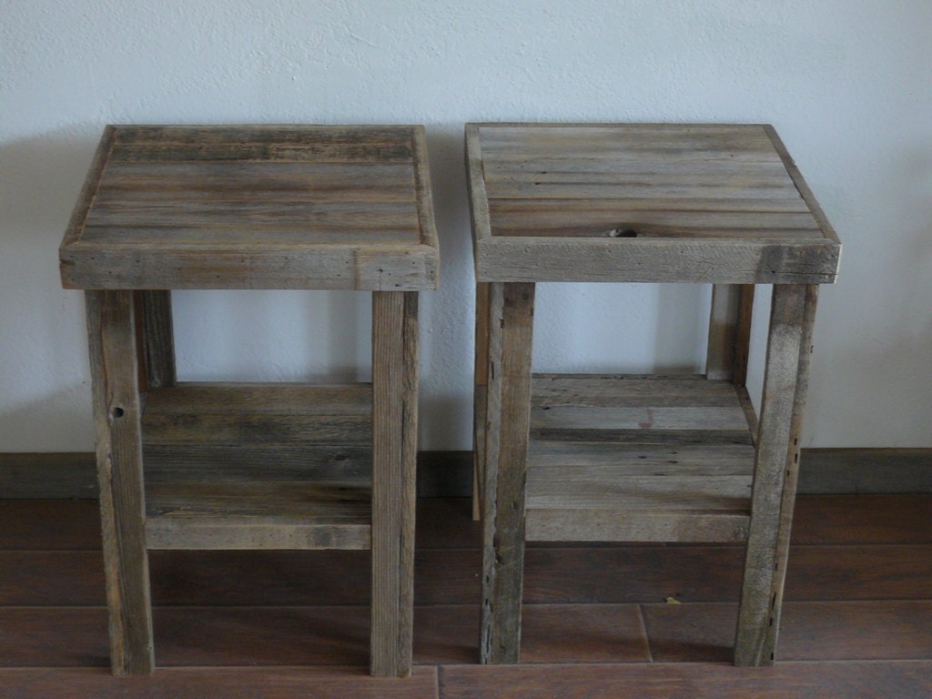 Eco chic barnwood wood end table or night stand pair