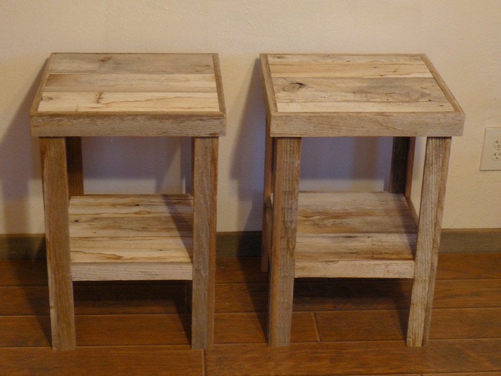 Reclaimed barnwood wood end table or night stand pair