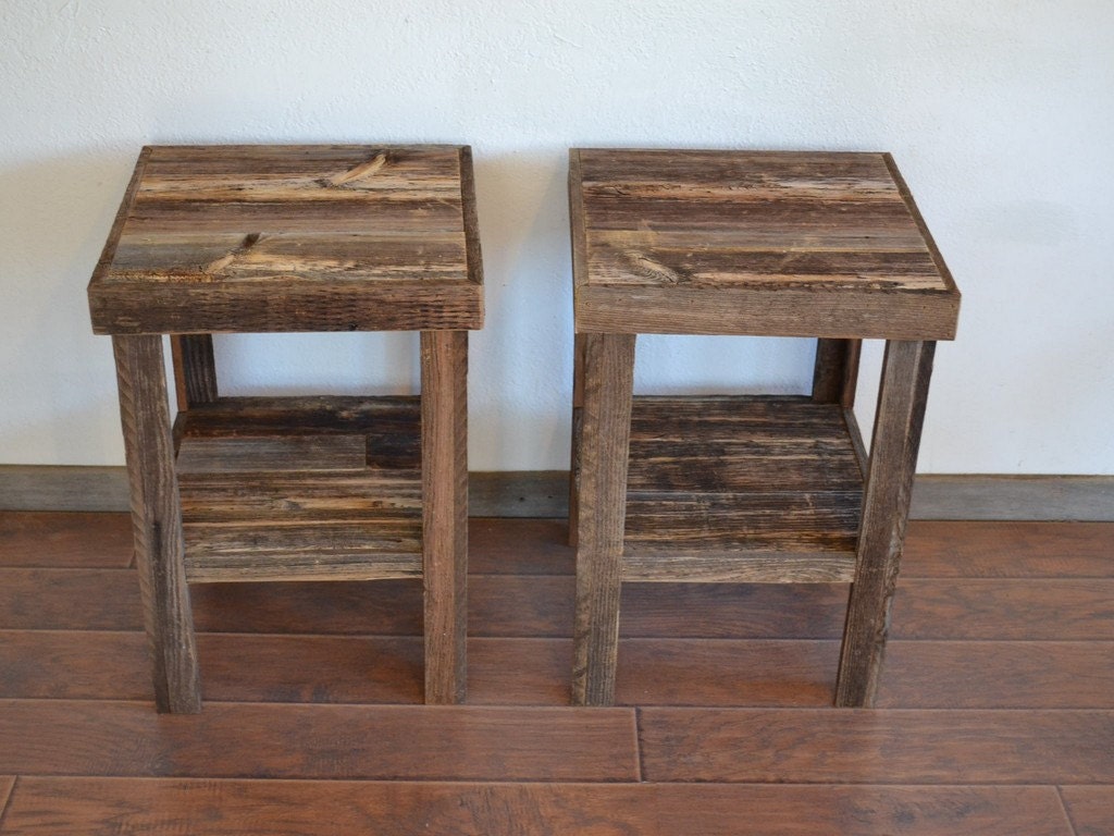 Eco friendly barnwood wood end table or night stand pair