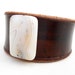 Leather Cuff, Dark Brown Leather Wristband, White Carnelian Stone Bead