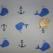 NEW royal blue whales and anchors on cotton rib knit fabric 1 YD