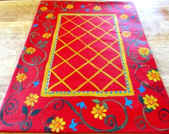 FLOORCLOTH Country Primitive decor Painted rug 4'x6'