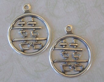 Set of 3 Double Happiness Chinese pendants / charms gold tone