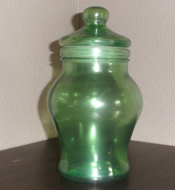 Glass Canister / Apothecary Jar Green glass jar