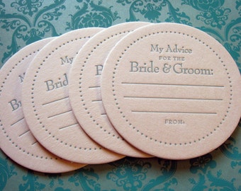 Letterpress Coasters - advice for the bride and groom (set of 30)