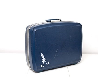 Vintage Upcycled Blue Squid Suitcase