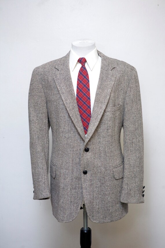 Size 46 Vintage Harris Tweed Herringbone Sport Coat by BrightWall