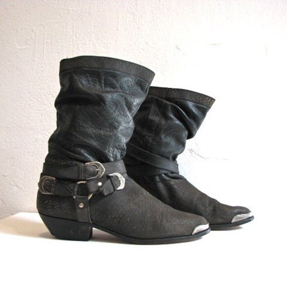 biker boots with buckles and straps
