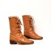 size 8 SHEARLING tan leather 70s LACE UP faux fur ankle boots