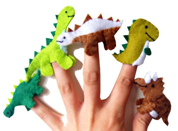 Dinosaur Finger Puppets / Children's / Kids Felt Puppet - 5 / Boys Stocking Filler