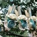 French Shabby Chic Cottage decorative clothespins teal aqua decorated clothes pegs set of 6 pins with handmade flowers paper flower