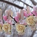 Shabby Chic PINK nursery decorated Clothes Pins set of 7 pegs spring wedding tulips paper flowers